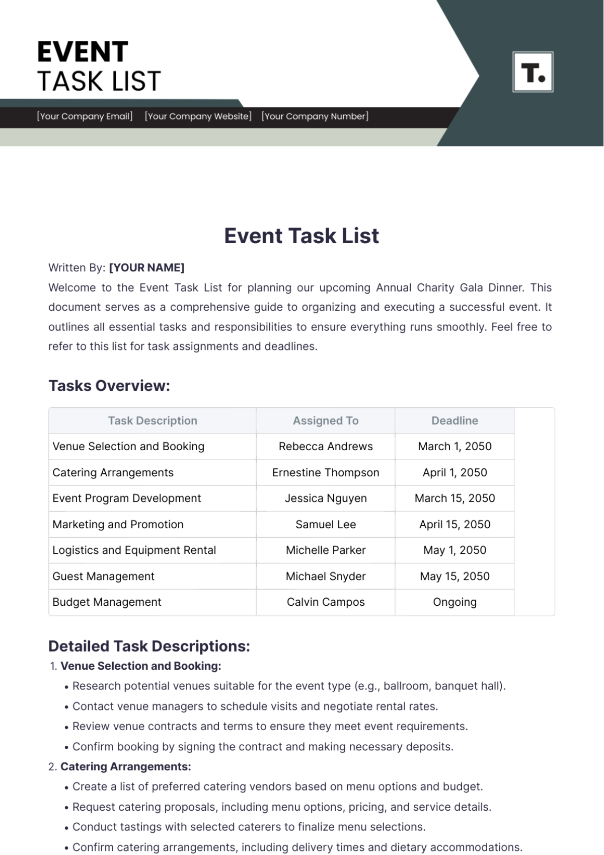 Event Task List Template - Edit Online & Download