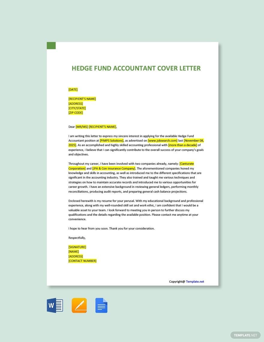 Hedge Fund Accountant Cover Letter Template