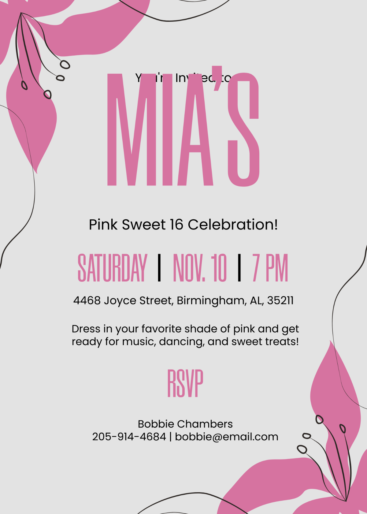 Pink Sweet 16 Invitation