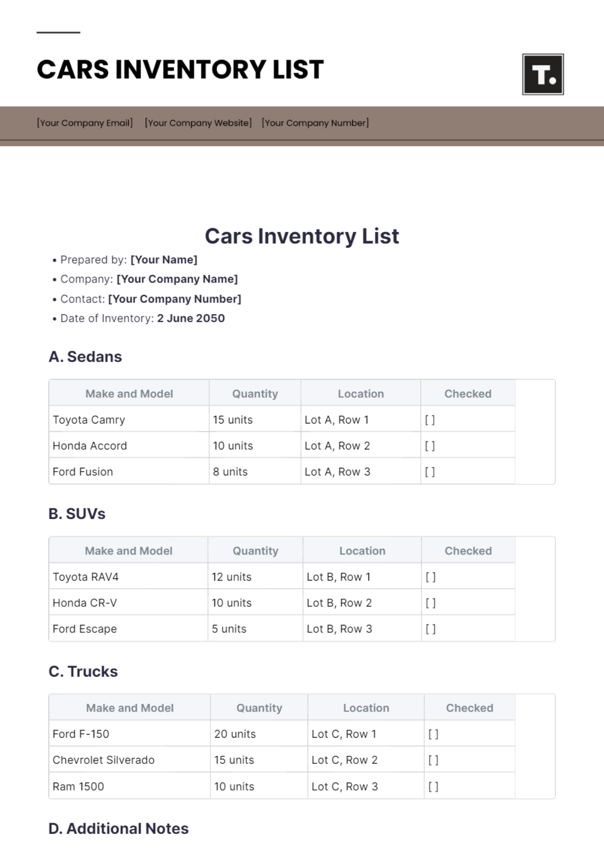 Cars Inventory List Template - Edit Online & Download