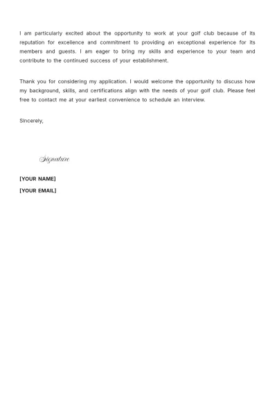 Free Golf Club Housekeeper Cover Letter to Edit Online