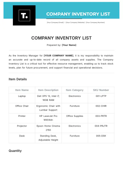 Free Company Inventory List Template to Edit Online
