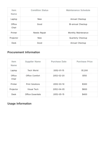 Free Company Inventory List Template to Edit Online