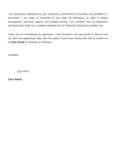 Free Production Executive Assistant Cover Letter to Edit Online