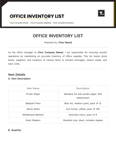 Free Office Inventory List Template to Edit Online