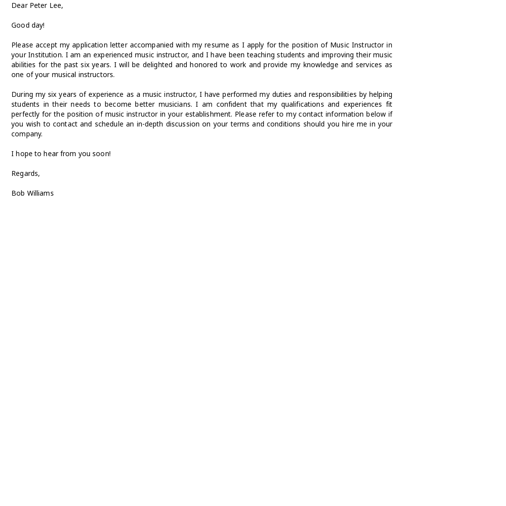 Free Music Instructor Cover Letter Template.jpe