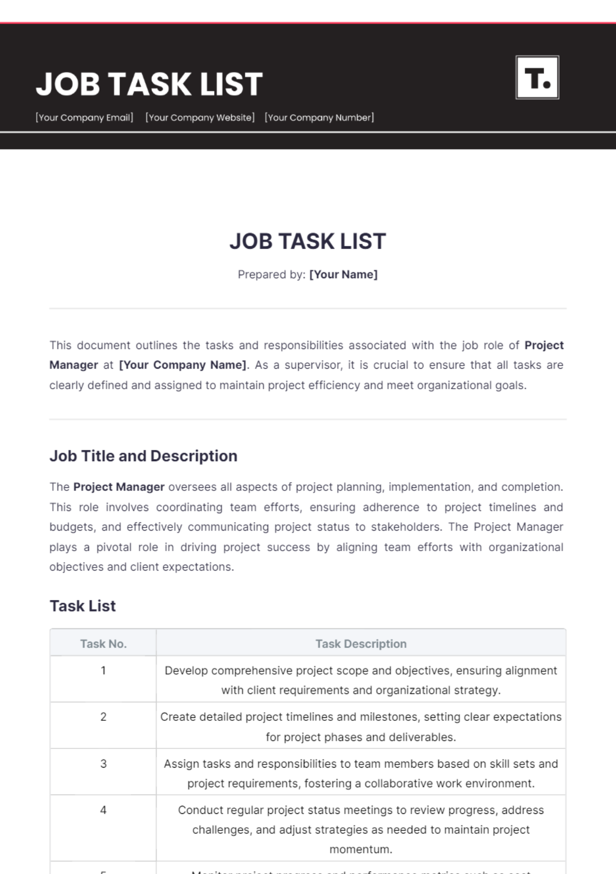 Job Task List Template - Edit Online & Download