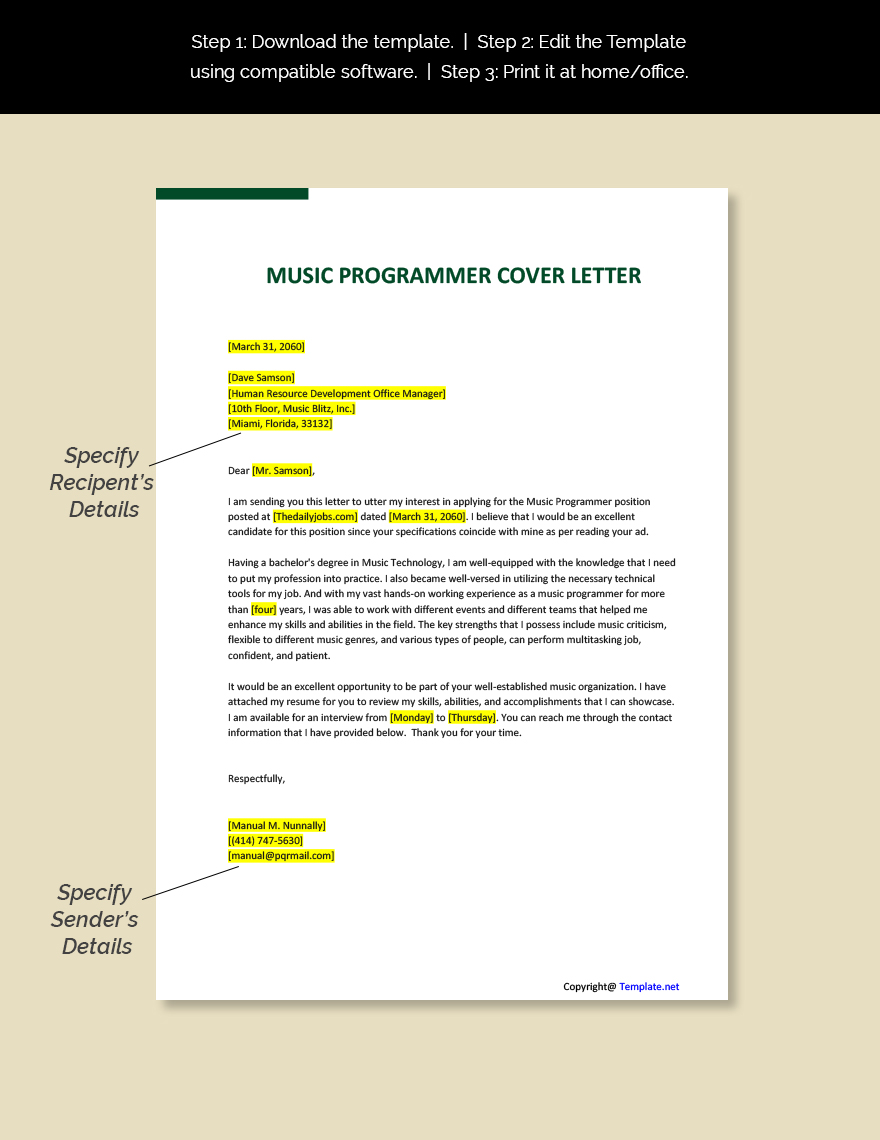 Music Programmer Cover Letter
