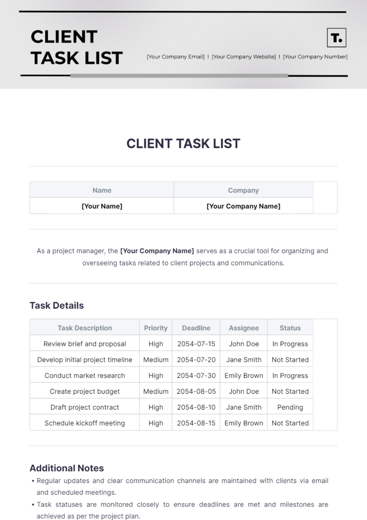 Client Task List Template - Edit Online & Download