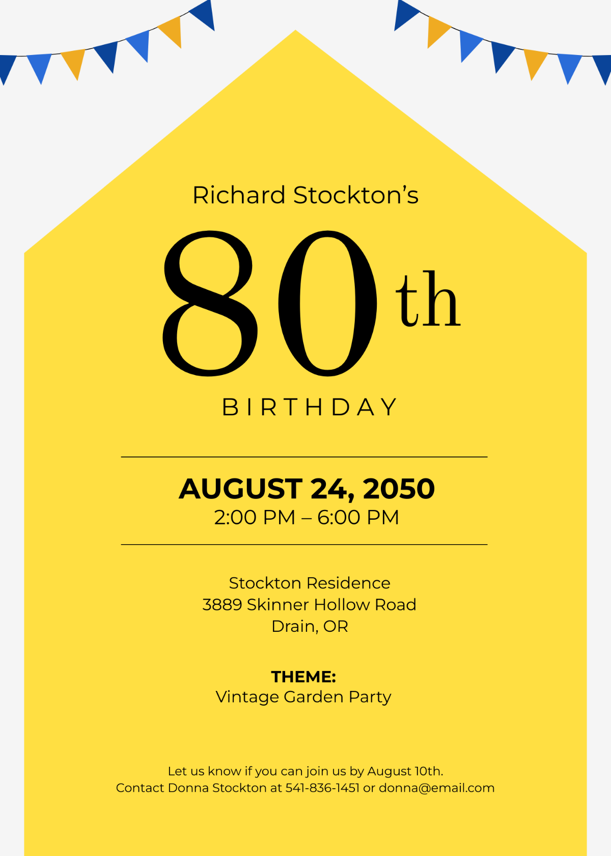 80th Birthday Open House Invitation