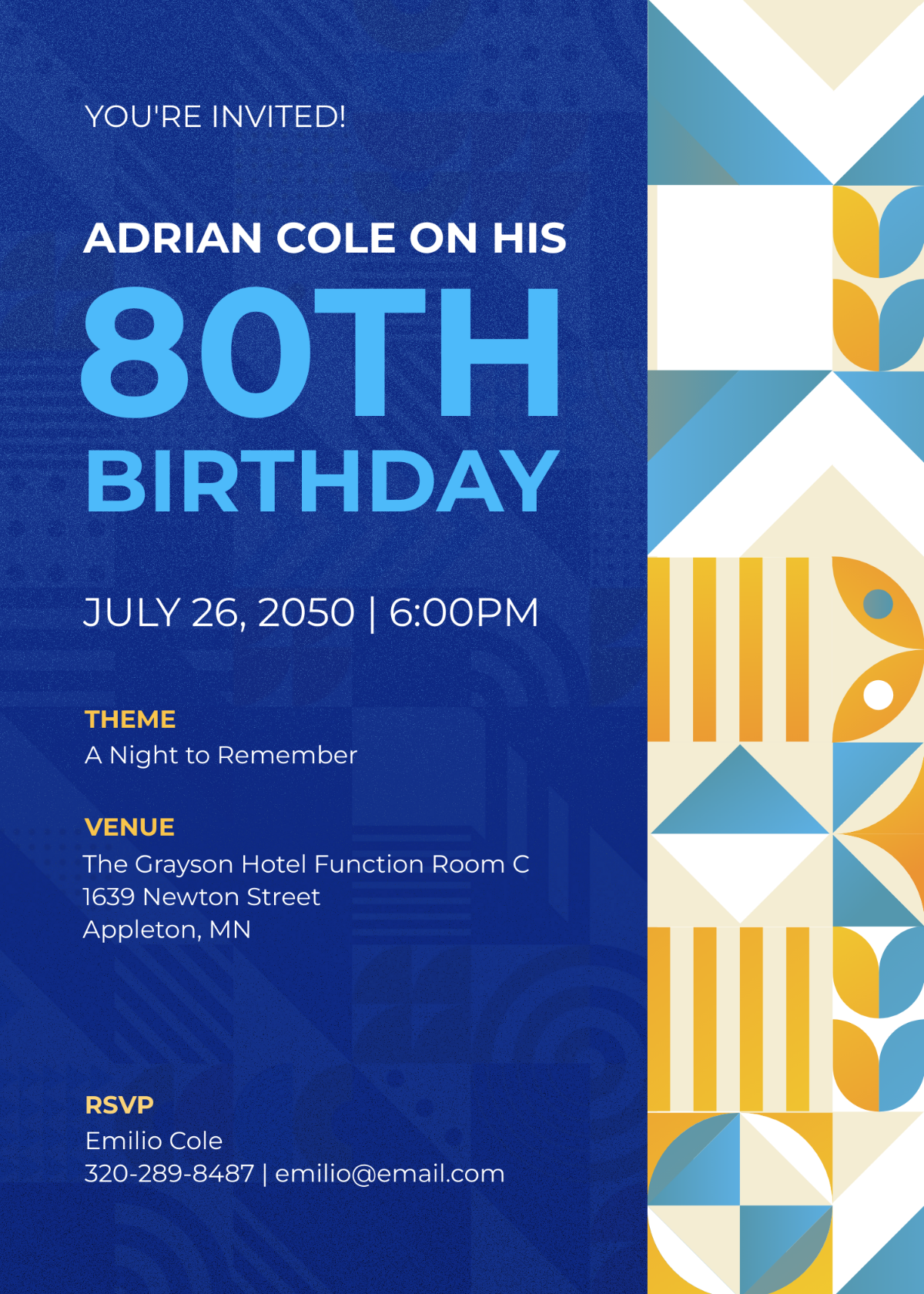 Modern 80th Birthday Invitation