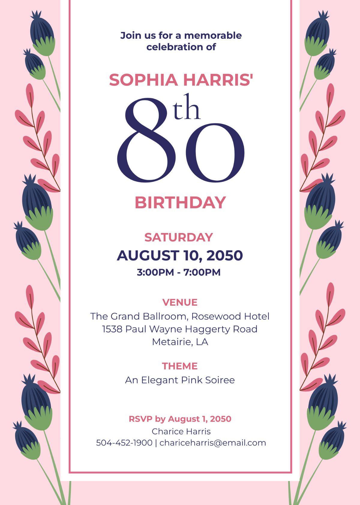 Pink 80th Birthday Invitations For Women