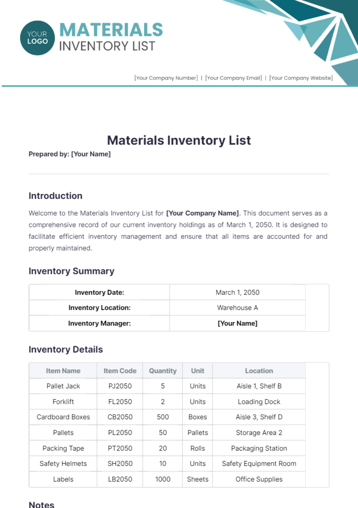 Materials Inventory List Template - Edit Online & Download