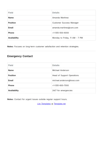 Free Company Contact List Template to Edit Online