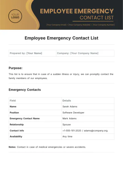 Free Employee Emergency Contact List Template to Edit Online