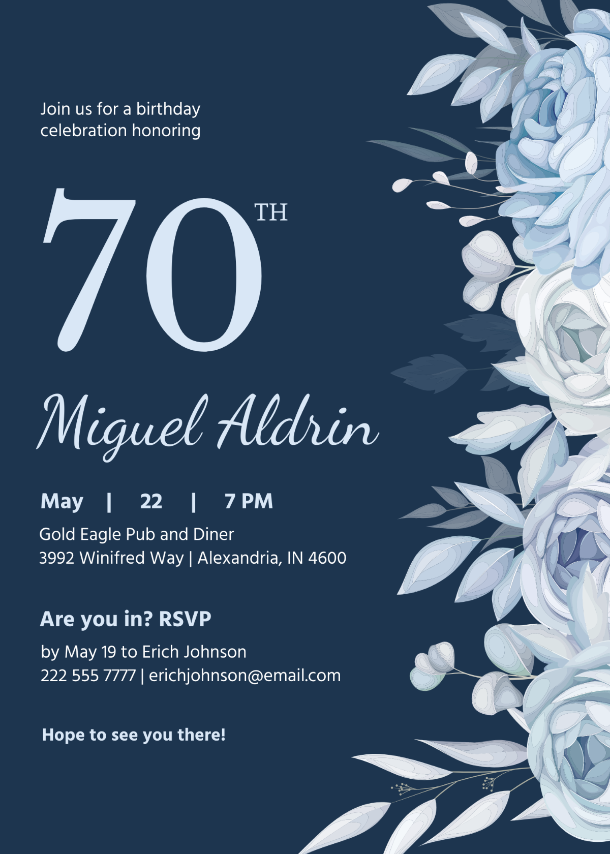 Blue 70th Birthday Invitation