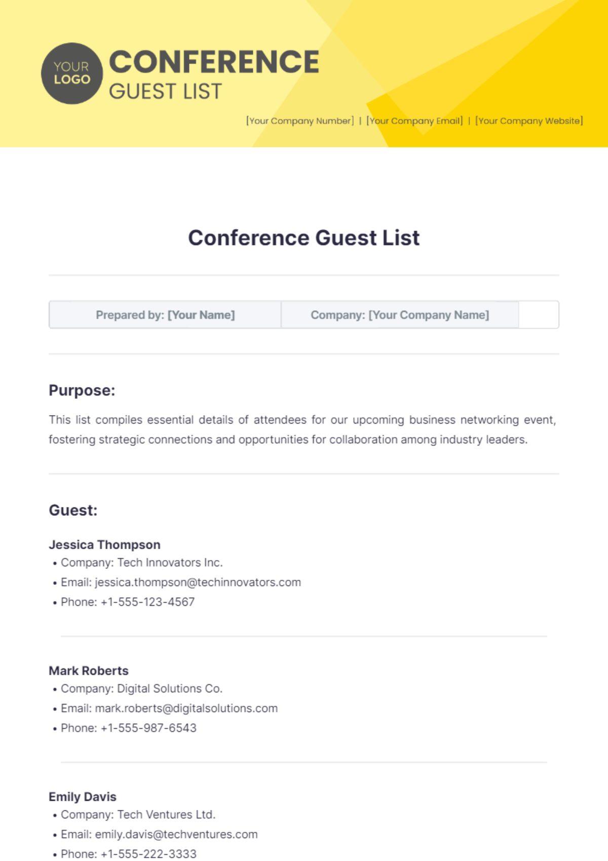 Conference Guest List Template - Edit Online & Download