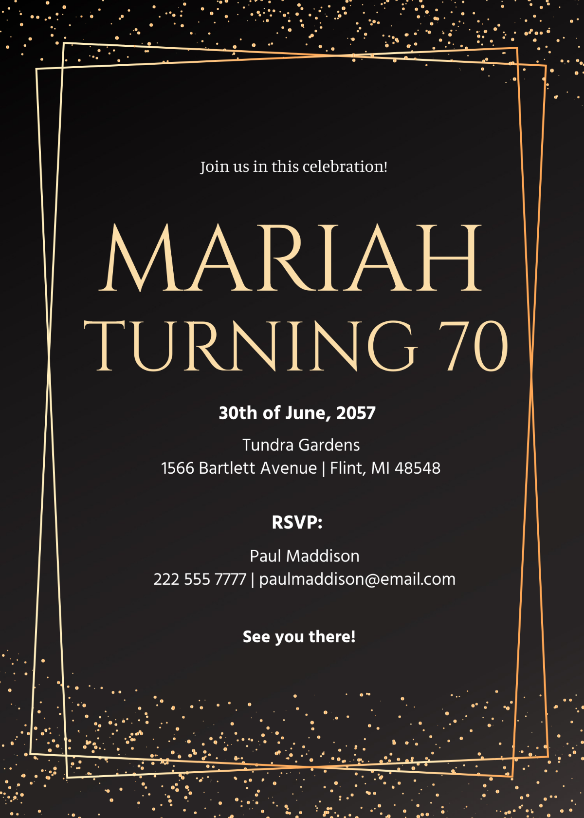 Black and Gold 70th Birthday Invitation