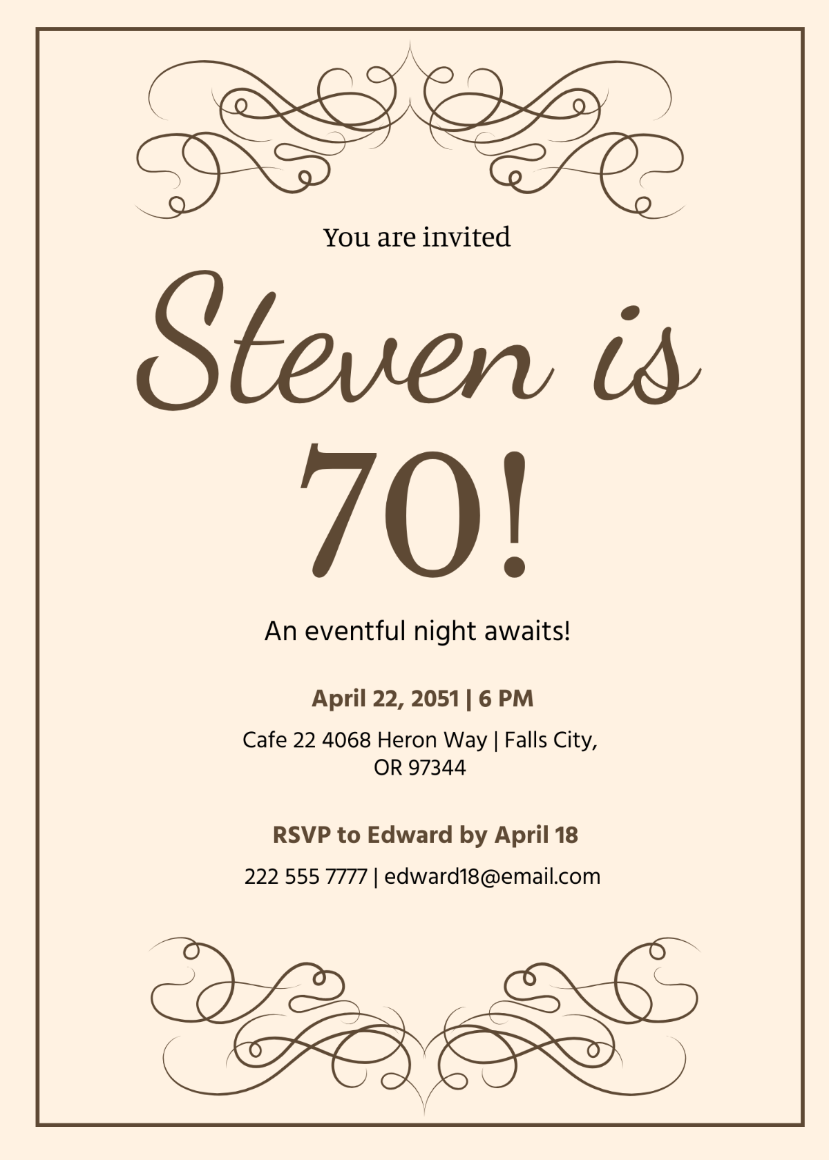VIntage 70th Birthday Invitation