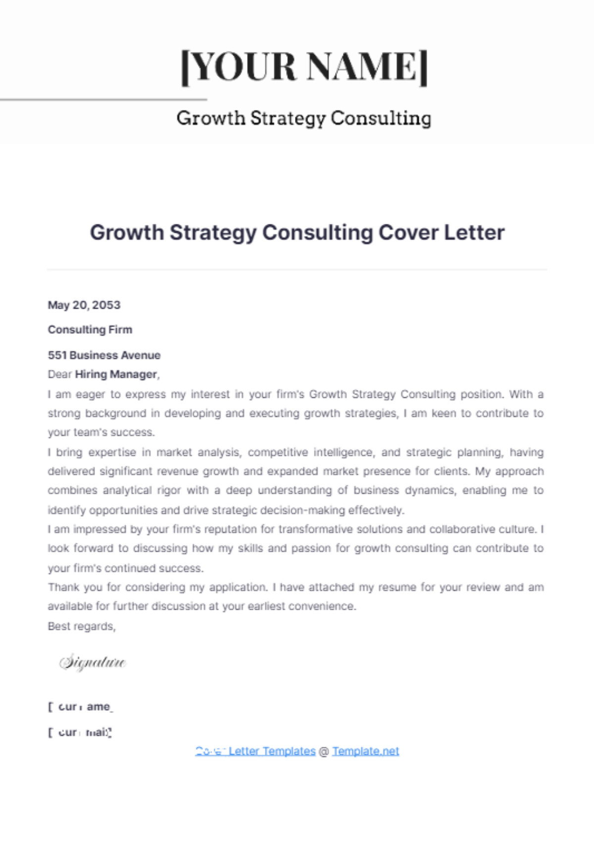 Growth Strategy Consulting Cover Letter - Edit Online & Download