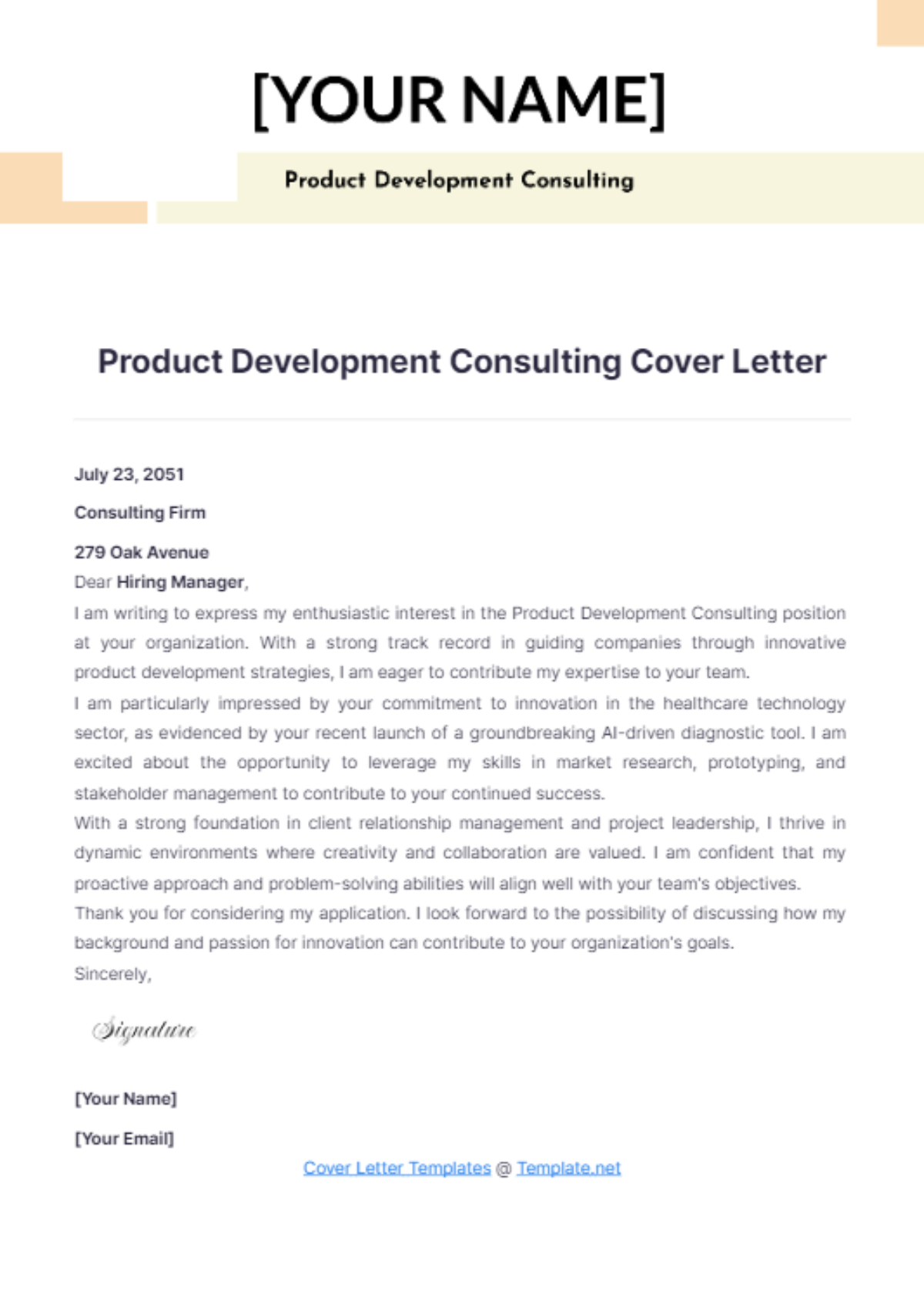 Product Development Consulting Cover Letter - Edit Online & Download