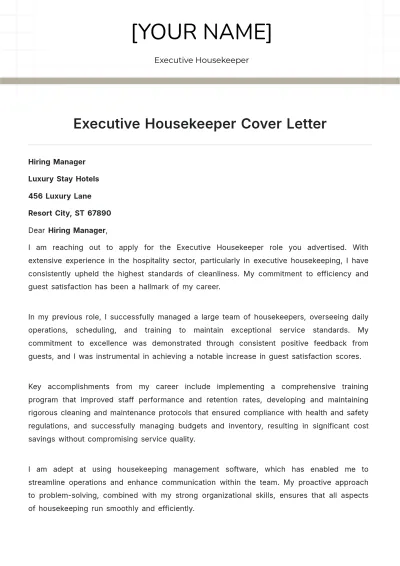 Free Executive Housekeeper Cover Letter to Edit Online