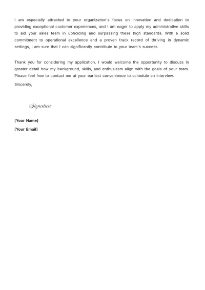 Free Sales Executive Assistant Cover Letter to Edit Online