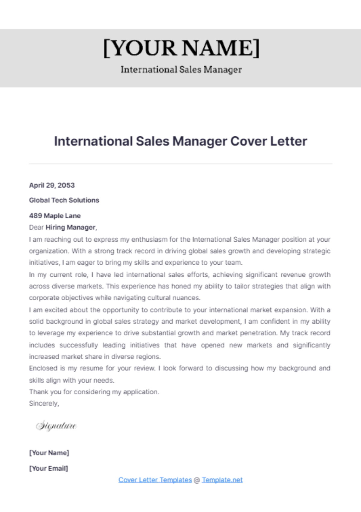 International Sales Manager Cover Letter