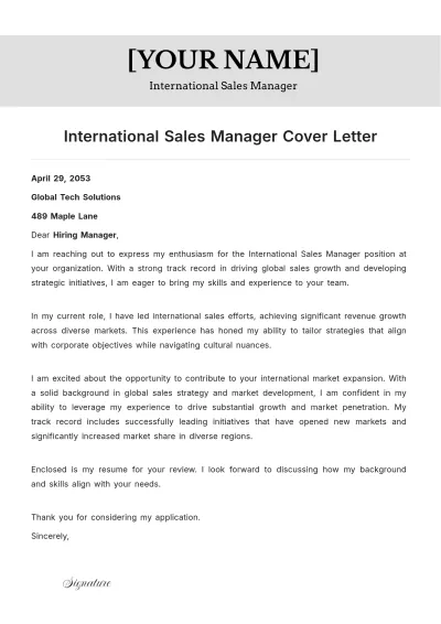 Free International Sales Manager Cover Letter to Edit Online