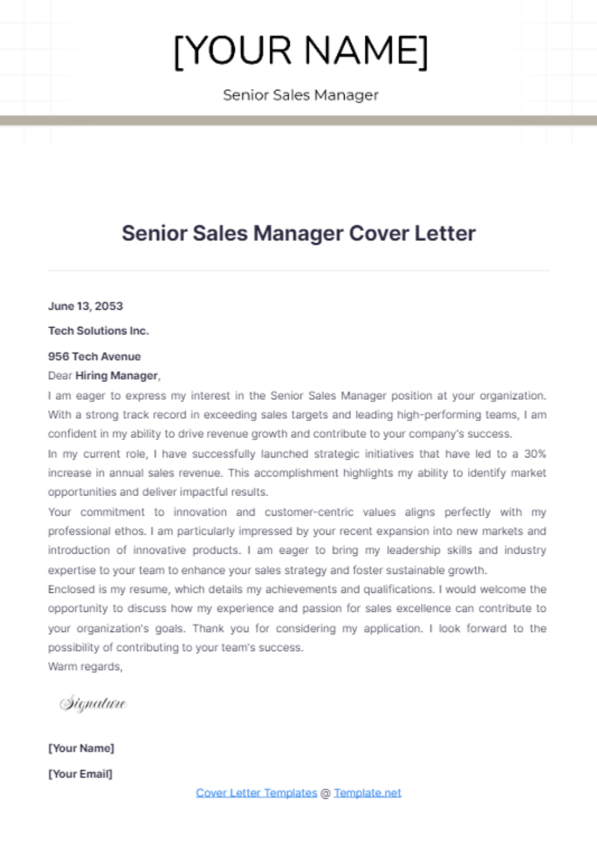 Senior Sales Manager Cover Letter