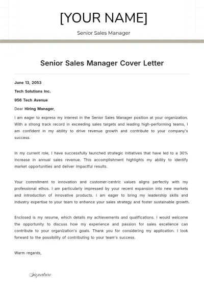 Free Senior Sales Manager Cover Letter to Edit Online