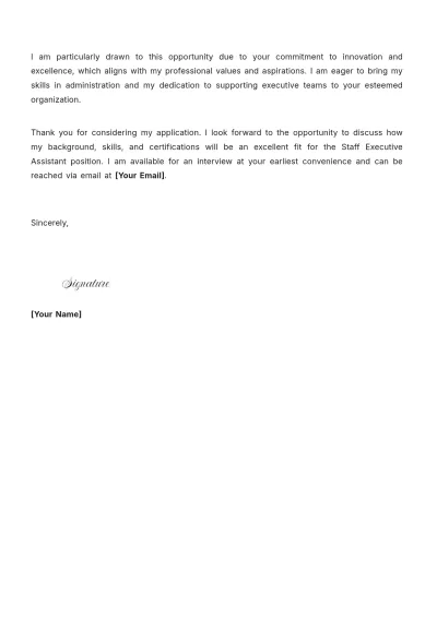 Free Staff Executive Assistant Cover Letter to Edit Online