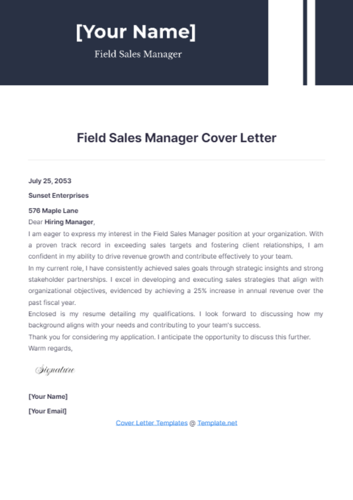 Field Sales Manager Cover Letter