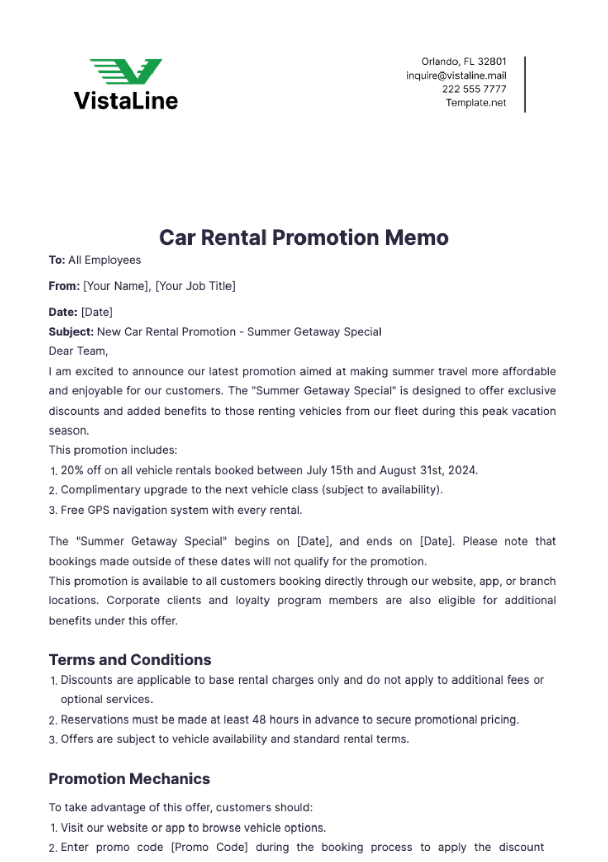 Car Rental Promotion Memo Template - Edit Online & Download