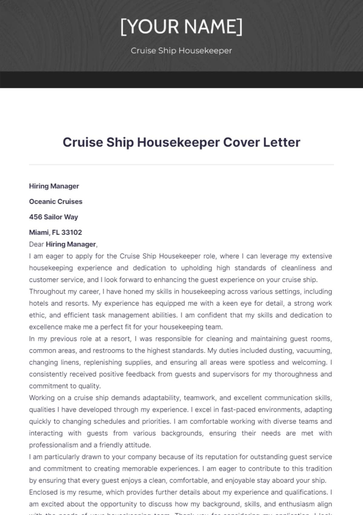 cover letter cruise ship job