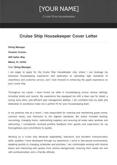 Free Cruise Ship Housekeeper Cover Letter to Edit Online