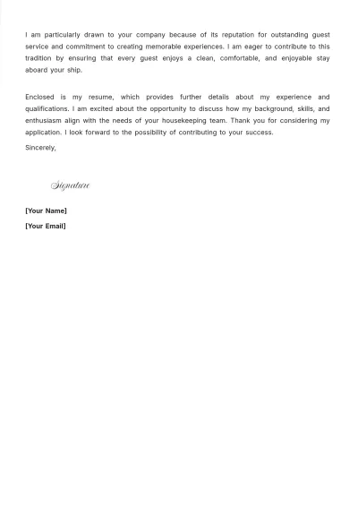Free Cruise Ship Housekeeper Cover Letter to Edit Online