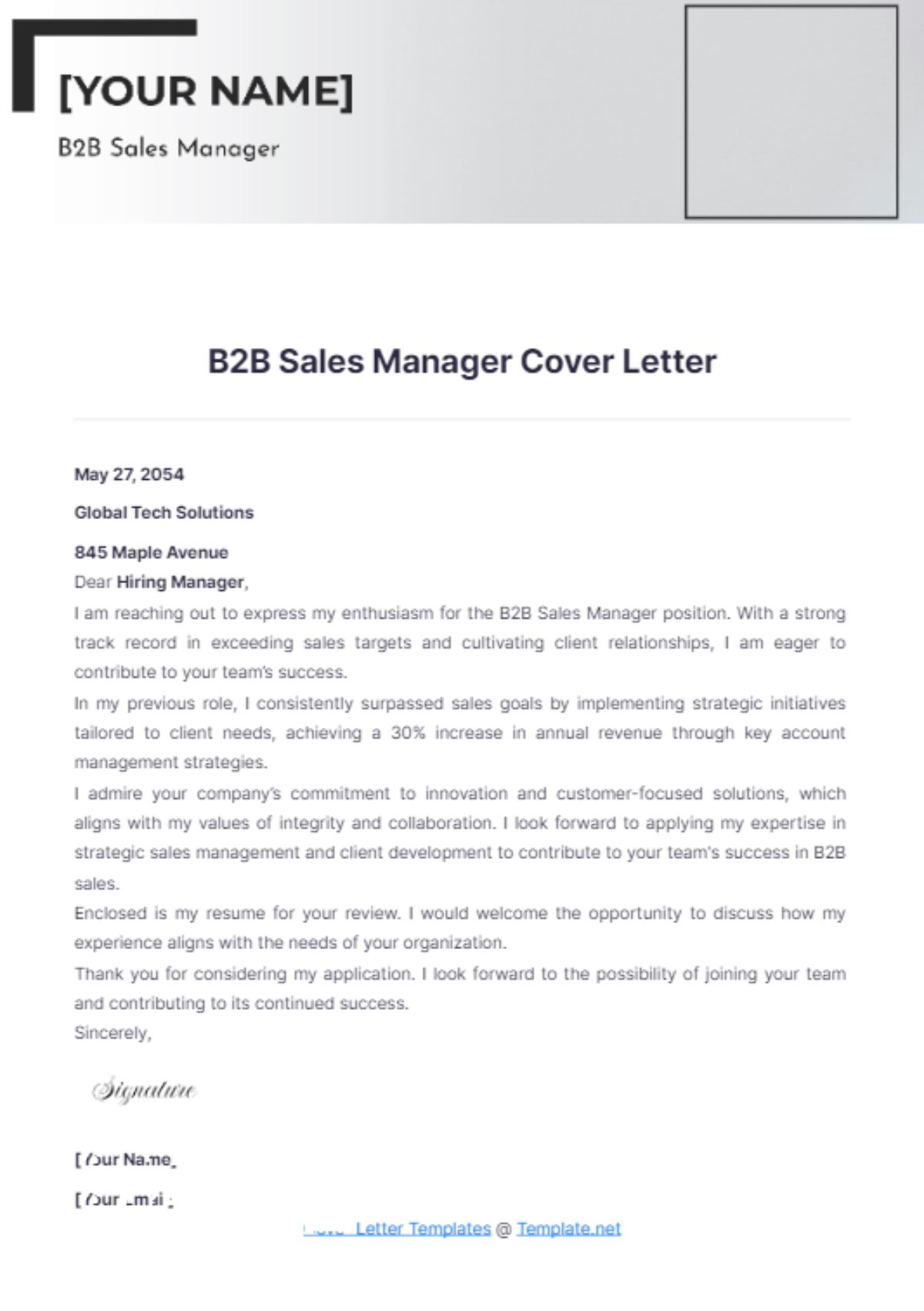 B2B Sales Manager Cover Letter - Edit Online & Download