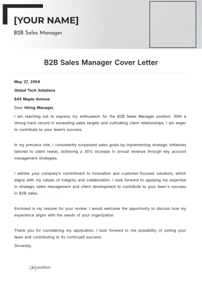 Free B2B Sales Manager Cover Letter to Edit Online