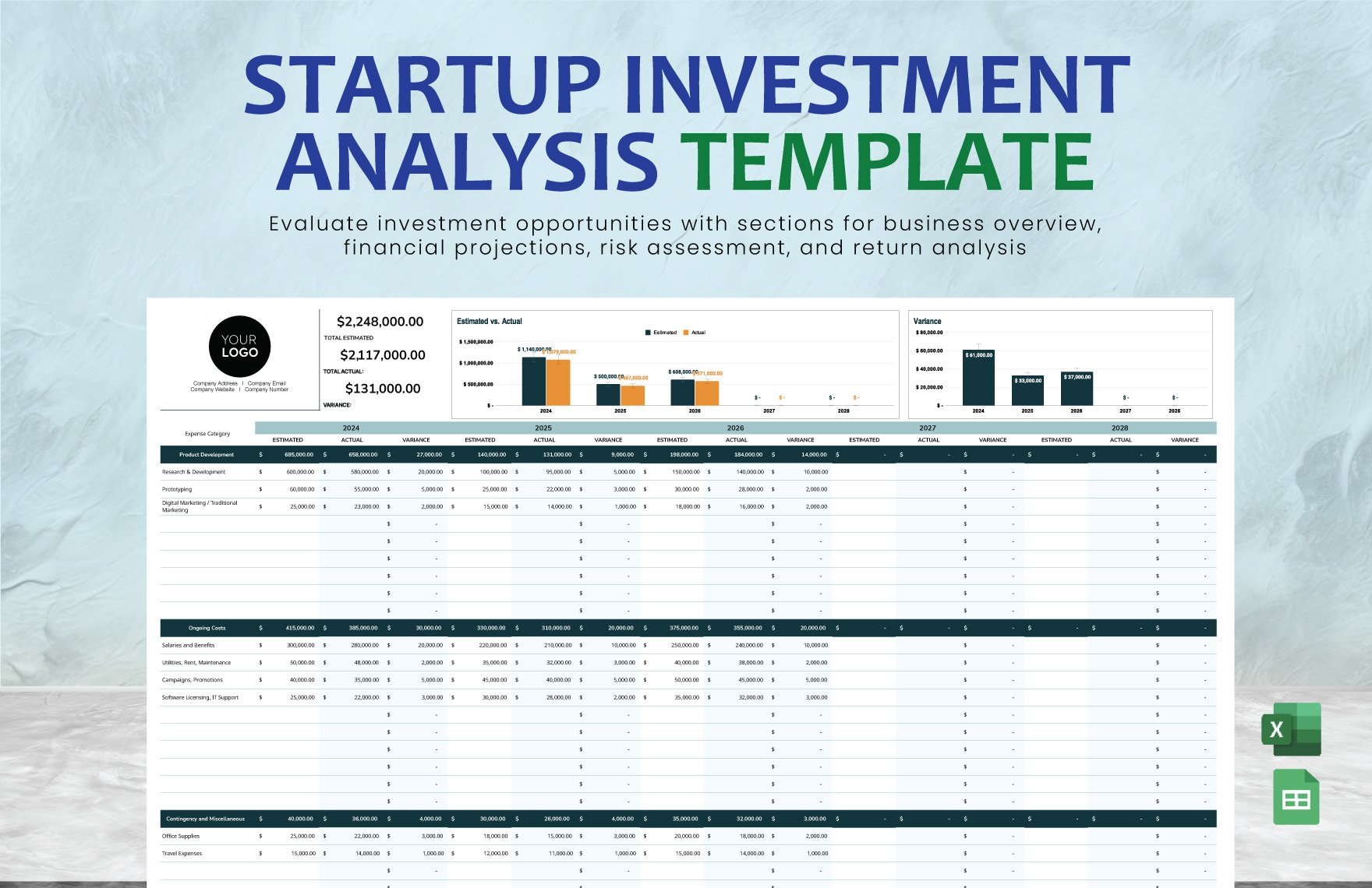 Startup Investment Analysis Template in Excel, Google Sheets