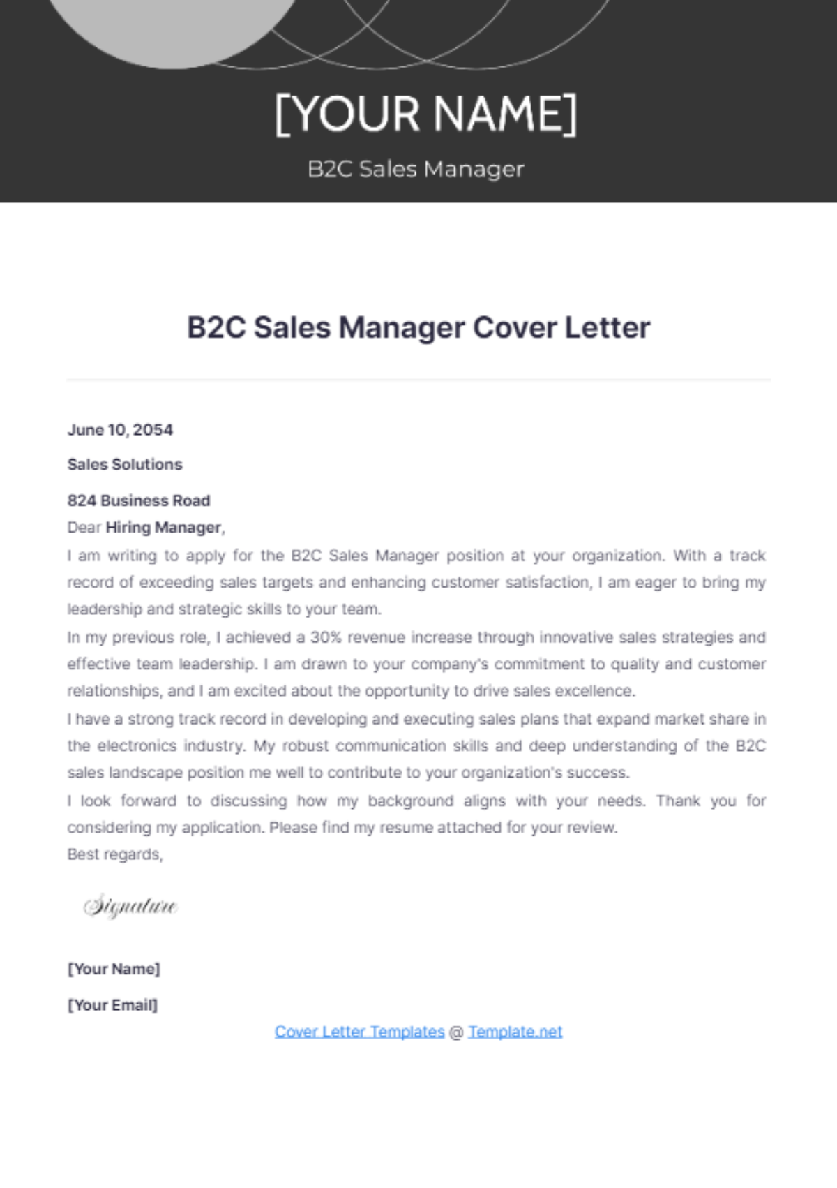 B2C Sales Manager Cover Letter - Edit Online & Download