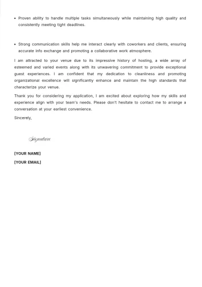 Free Event Venue Housekeeper Cover Letter to Edit Online