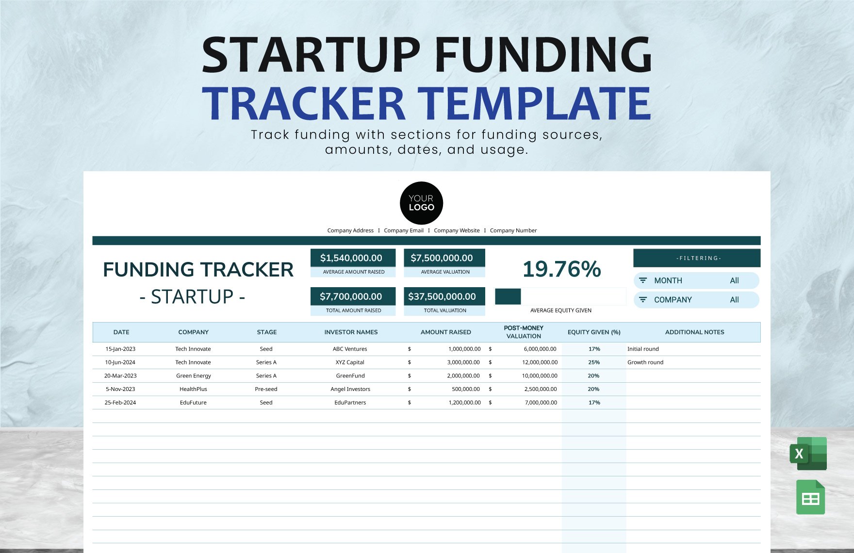 Startup Funding Tracker Template in Excel, Google Sheets