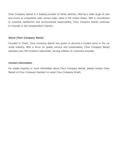 Free Car Rental Event Press Release Template to Edit Online