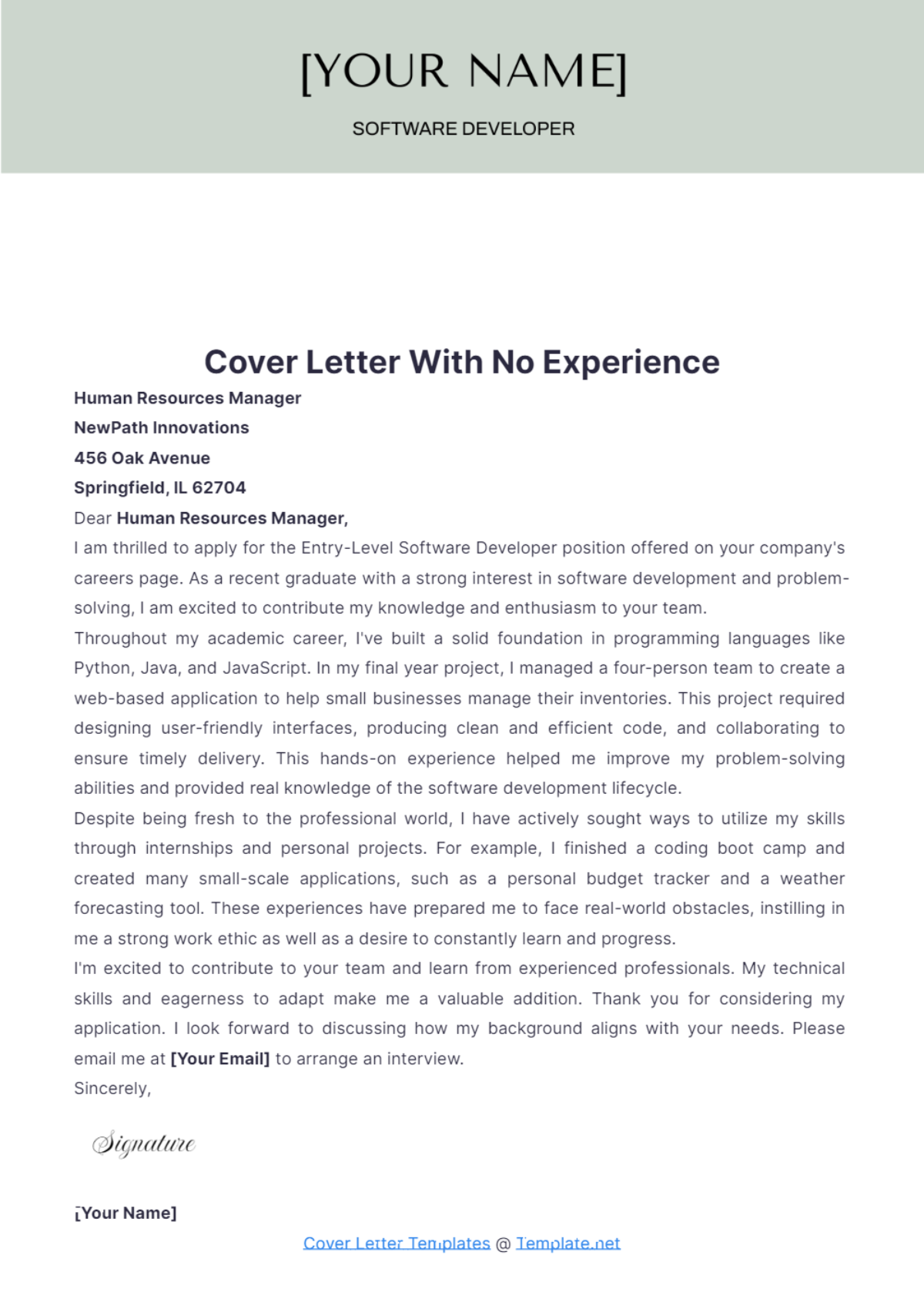 Cover Letter With No Experience - Edit Online & Download