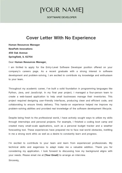 Free Cover Letter With No Experience to Edit Online