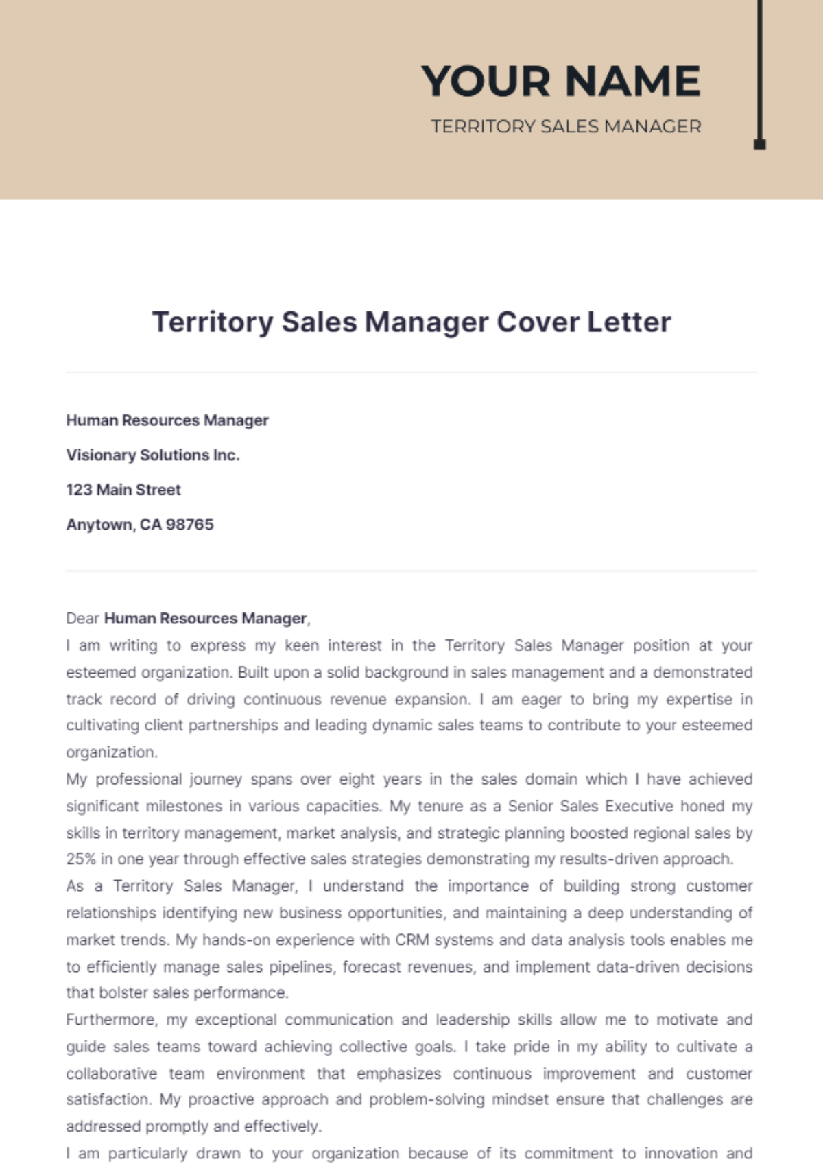 Free Territory Sales Manager Cover Letter Template - Edit Online ...