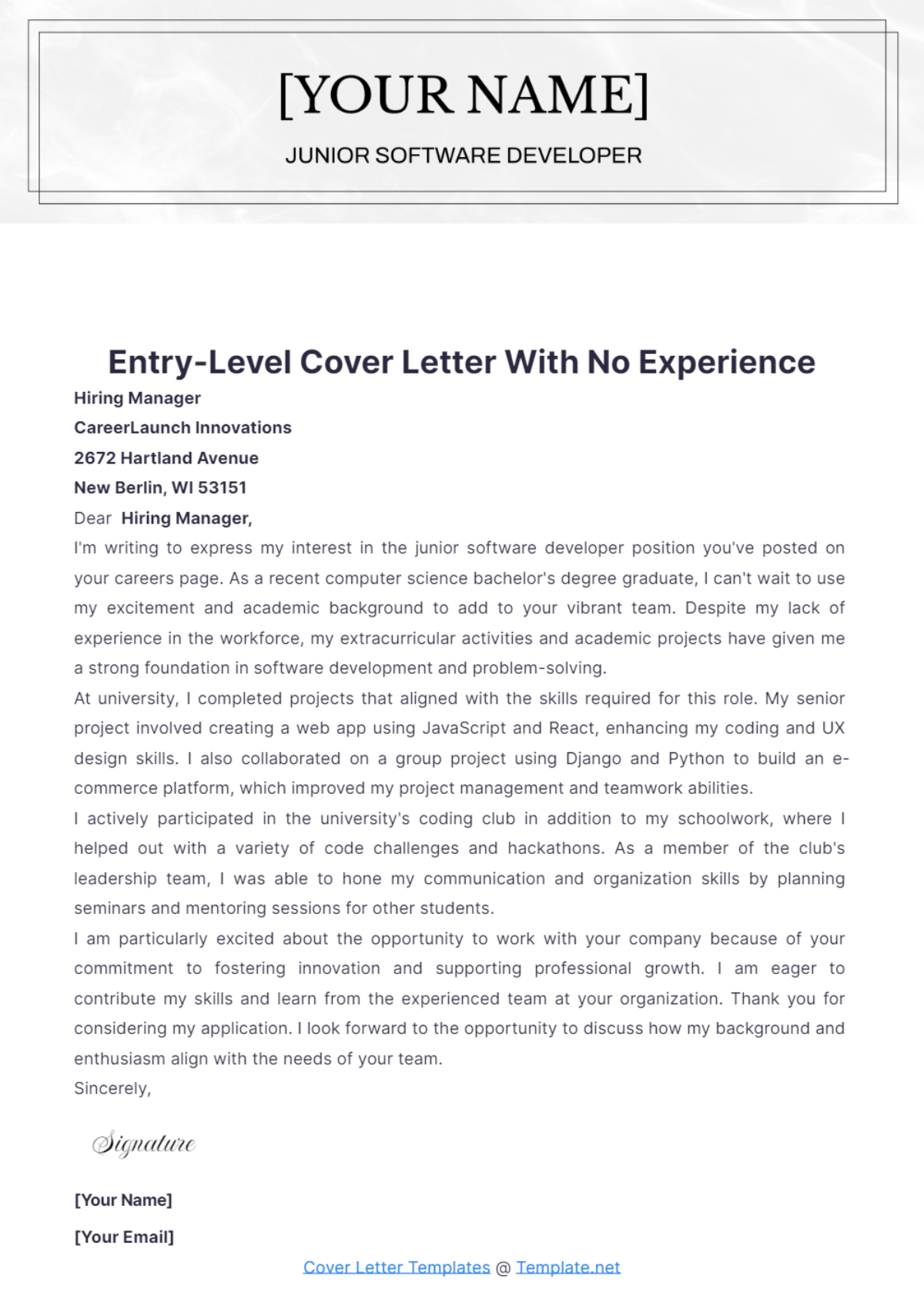 Entry-Level Cover Letter With No Experience - Edit Online & Download