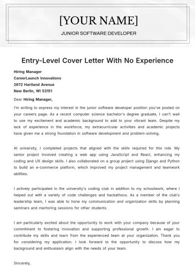 Free Entry-Level Cover Letter With No Experience to Edit Online