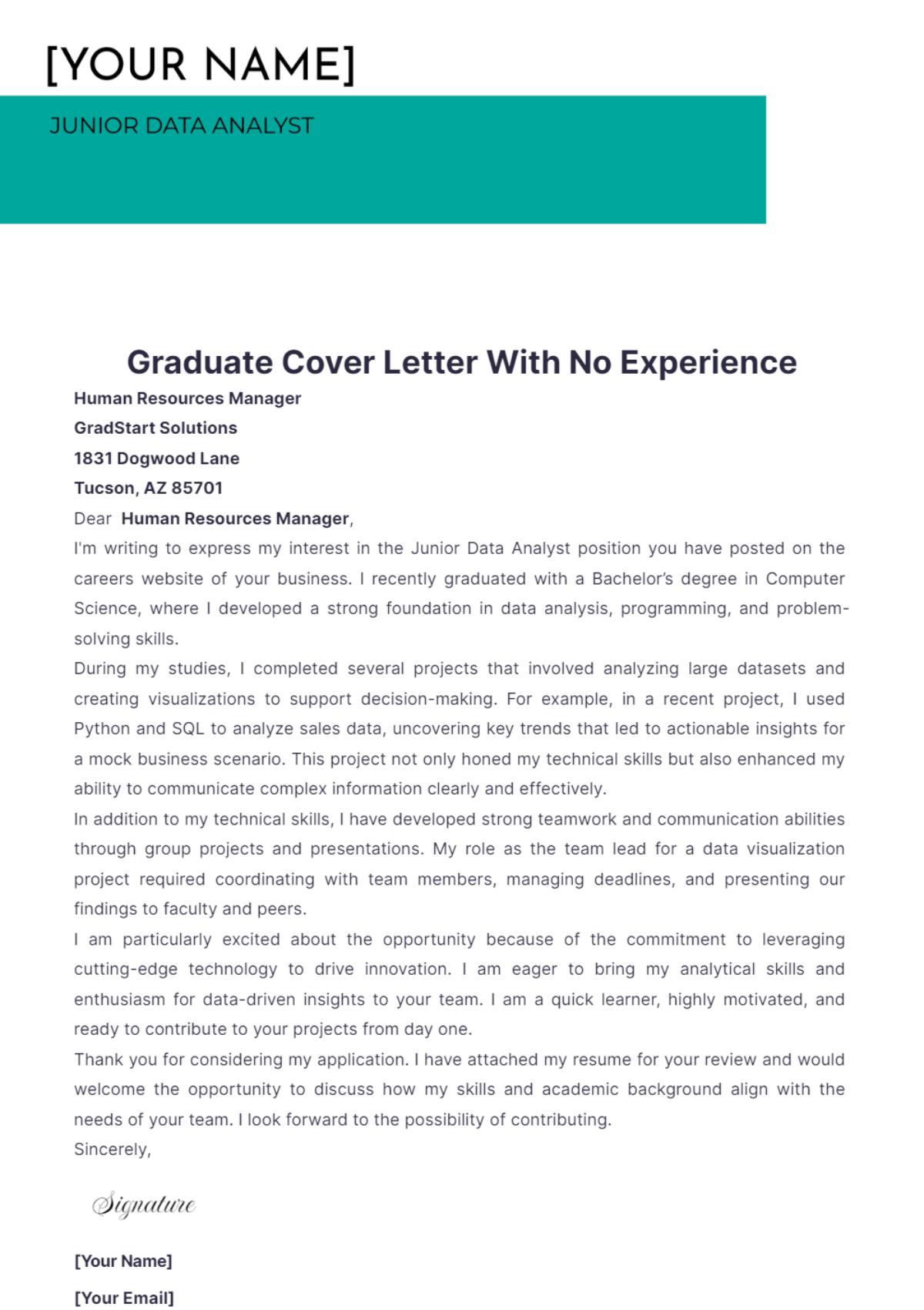 Graduate Cover Letter With No Experience - Edit Online & Download